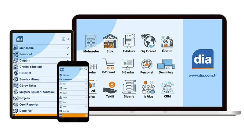DİA Bulut ERP — telefon, tablet ve bilgisayar üzerinde